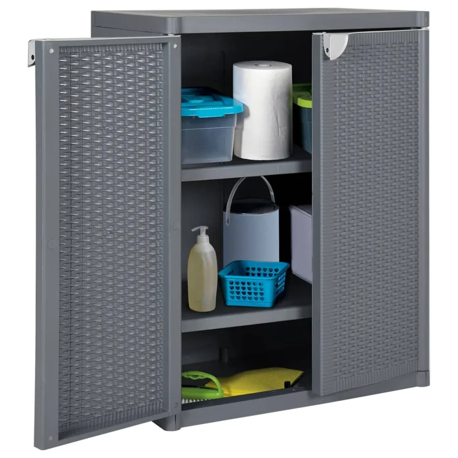 Armoire de rangement de jardin gris 65x45x88 cm PP rotin - 8