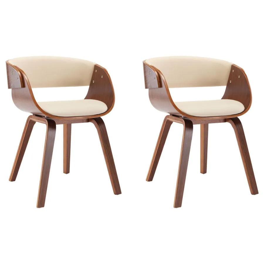 Chaises à manger lot de 2 crème bois courbé et similicuir - 2
