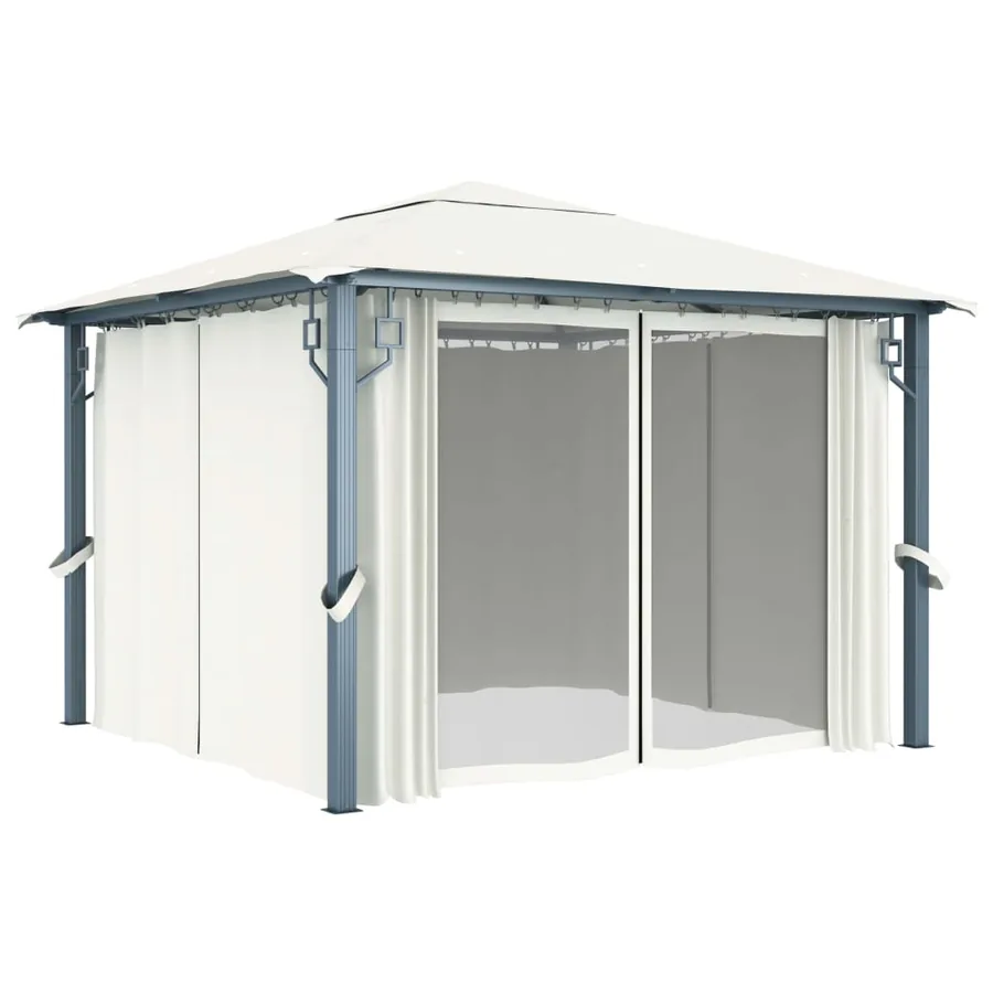 Tonnelle avec rideau 300x300 cm Crème Aluminium - 2