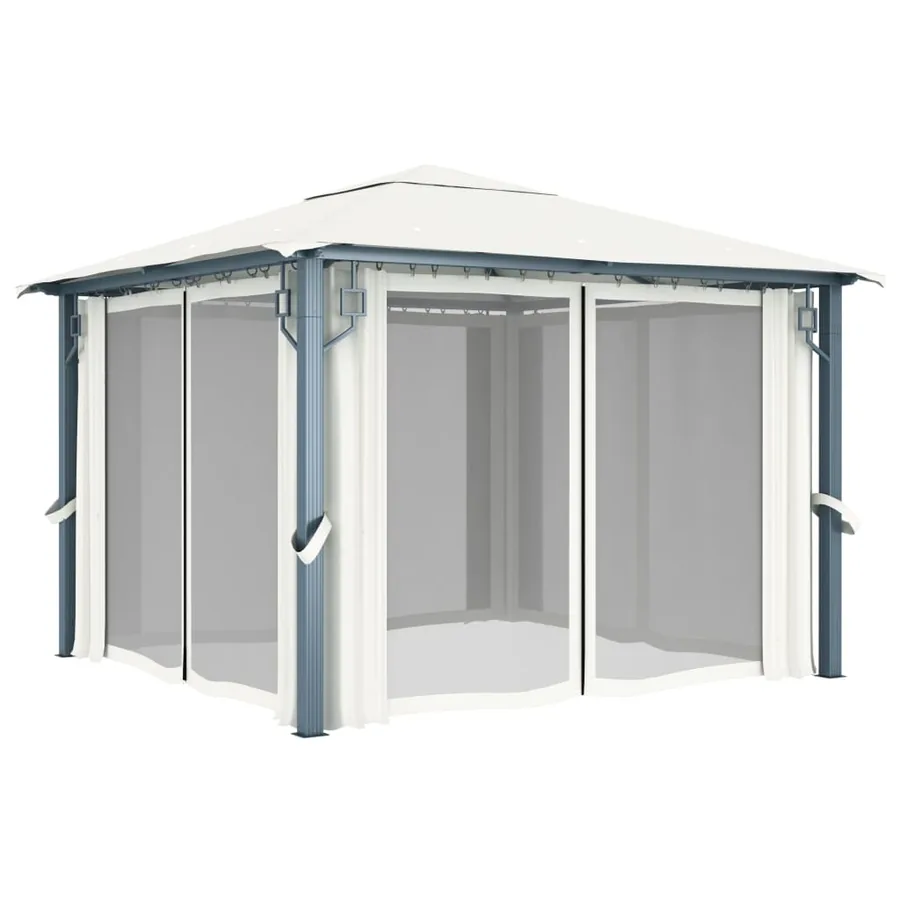 Tonnelle avec rideau 300x300 cm Crème Aluminium - 3