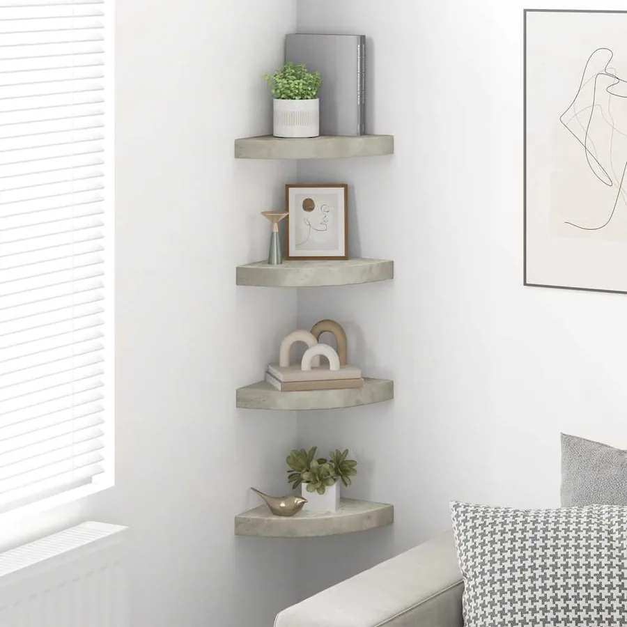 Étagères d'angle murales 4 pcs Gris béton 25x25x3,8 cm MDF - 3