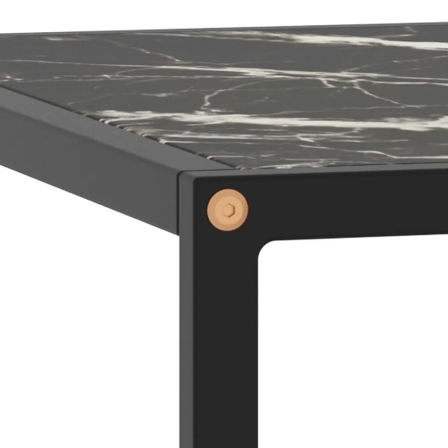 Table basse Noir avec verre marbre noir 80x80x35 cm - 4