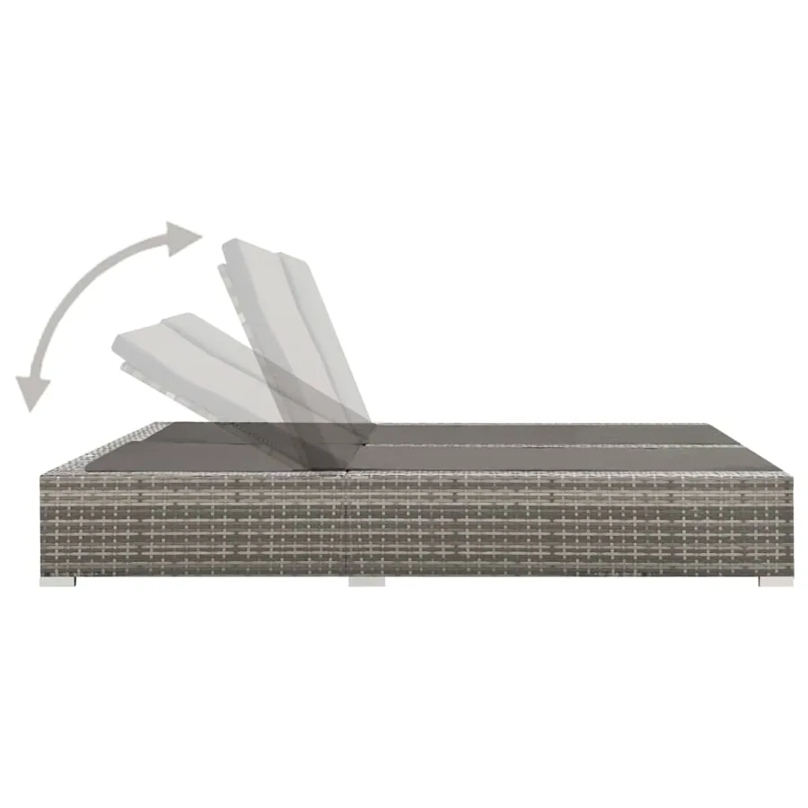 Chaise longue double Résine tressée Gris - 3