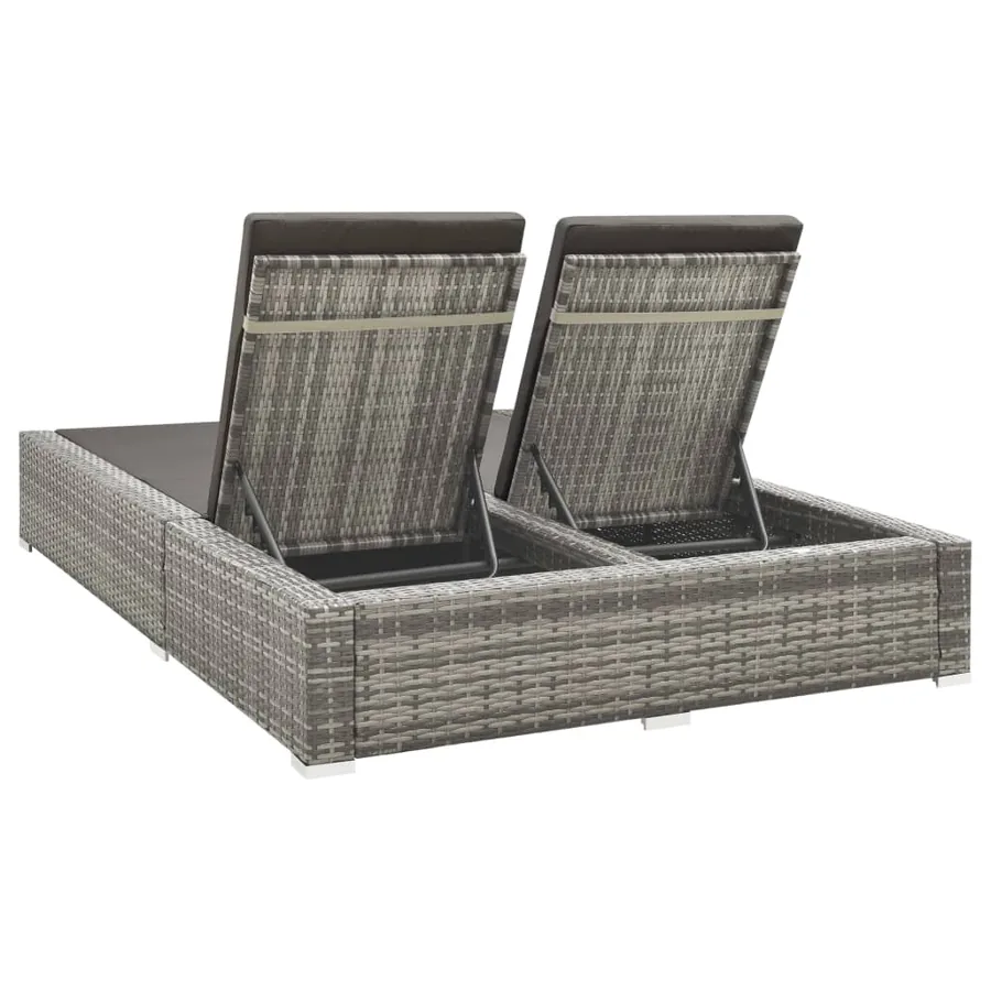 Chaise longue double Résine tressée Gris - 4