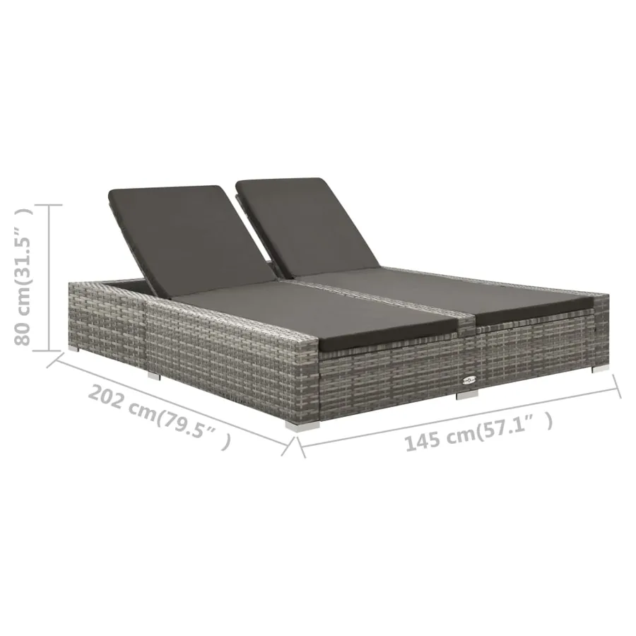Chaise longue double Résine tressée Gris - 7