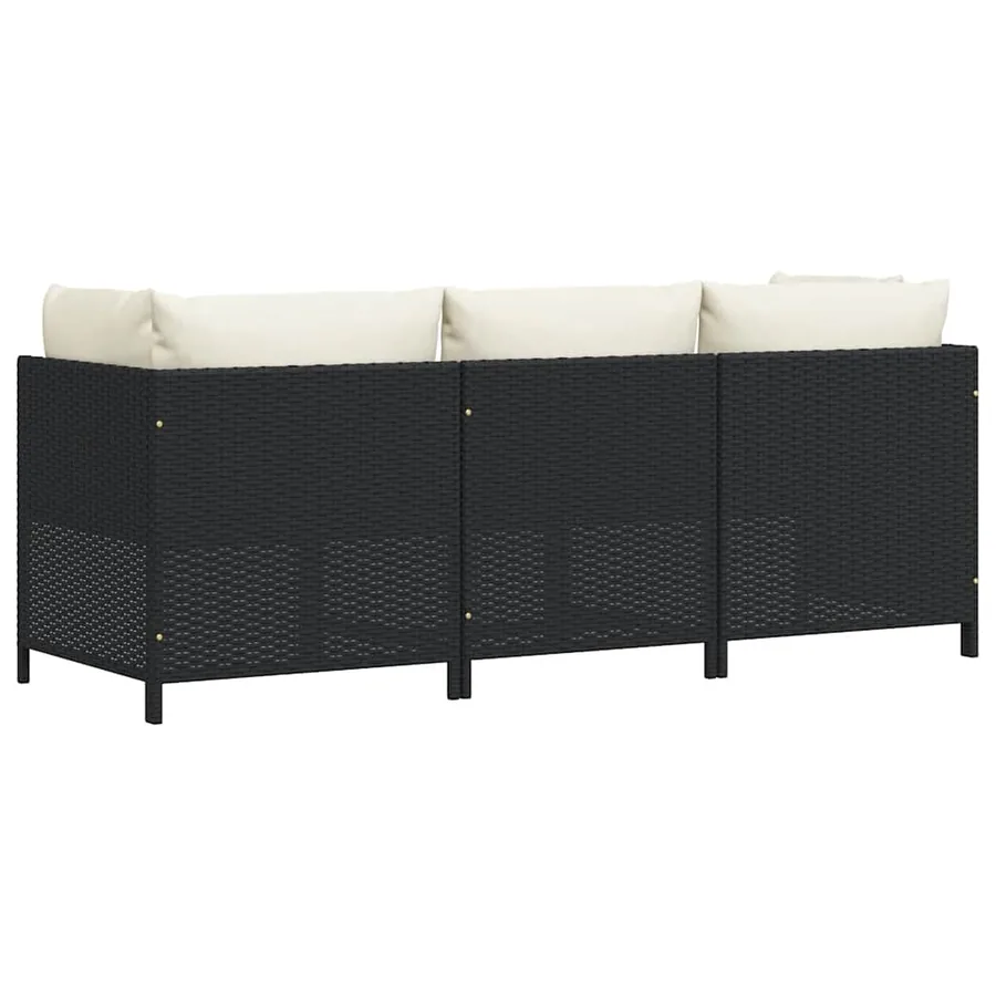 Canapé de jardin à 3 places avec coussins Noir Résine tressée - 8
