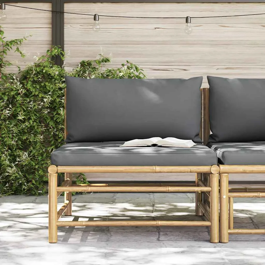 Canapé de milieu de jardin avec coussins gris foncé Bambou - 3