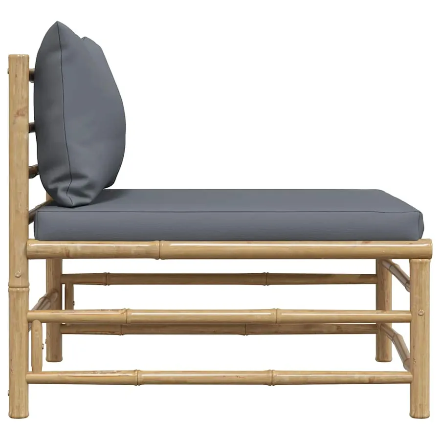 Canapé de milieu de jardin avec coussins gris foncé Bambou - 5