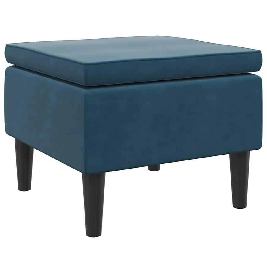 Tabouret avec pieds en bois Bleu Velours - 4