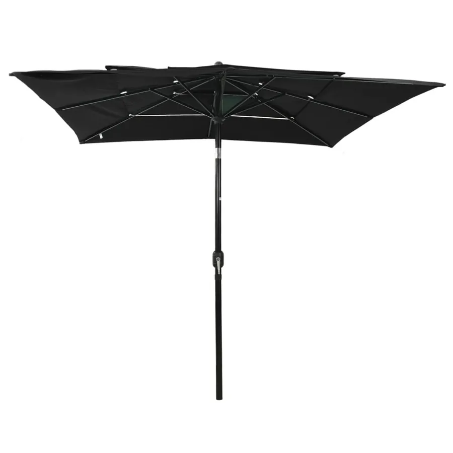 Parasol de jardin à 3 niveaux avec mât en aluminium noir - 2