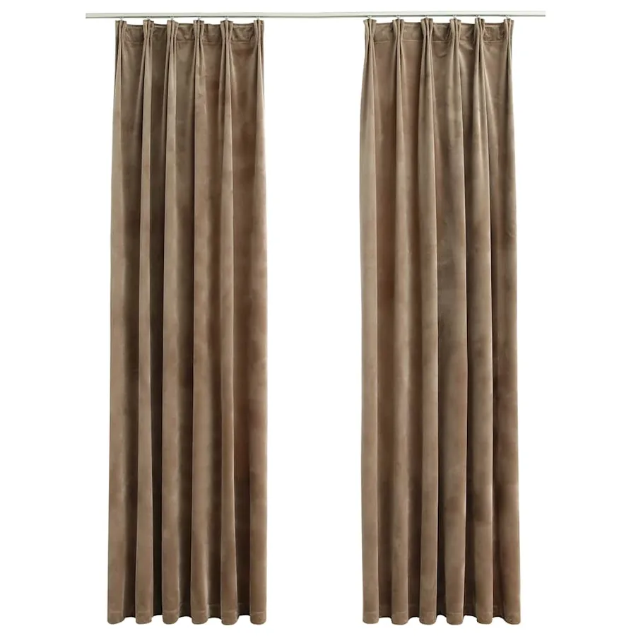 Rideaux occultants avec crochets 2 pcs Velours Beige 140x245 cm - 2