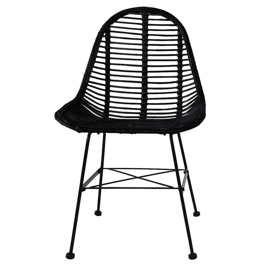 Chaises à manger lot de 6 noir rotin naturel - 3
