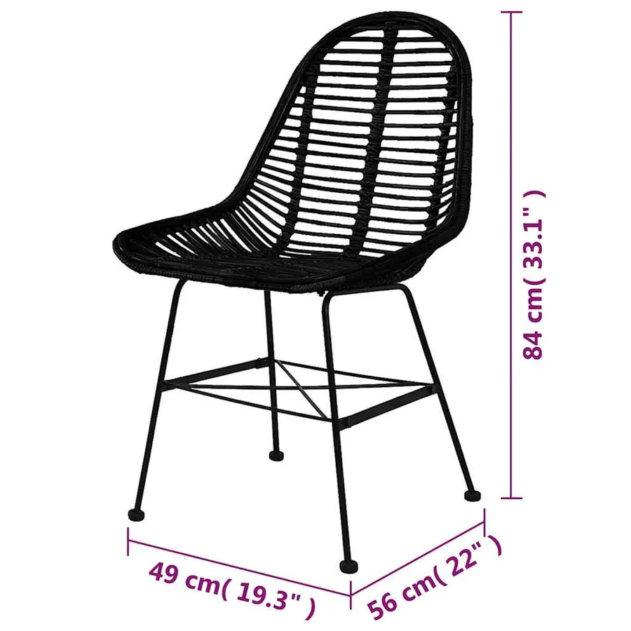 Chaises à manger lot de 6 noir rotin naturel - 5