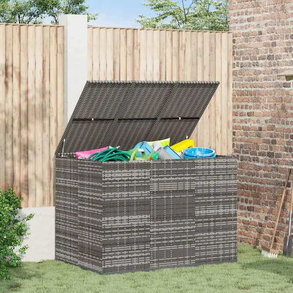 Boîte à coussins de jardin Résine tressée 145x100x103 cm Gris