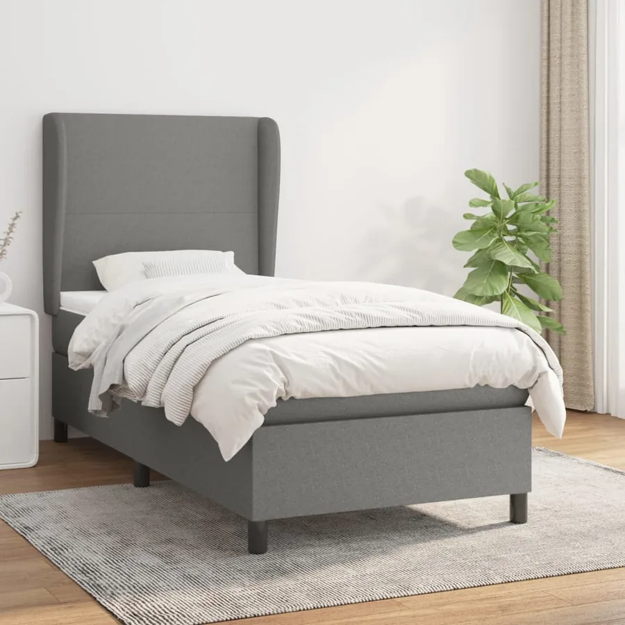 Sommier à lattes de lit avec matelas Gris foncé 100x200cm Tissu