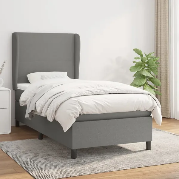 Sommier à lattes de lit avec matelas Gris foncé 100x200cm Tissu
