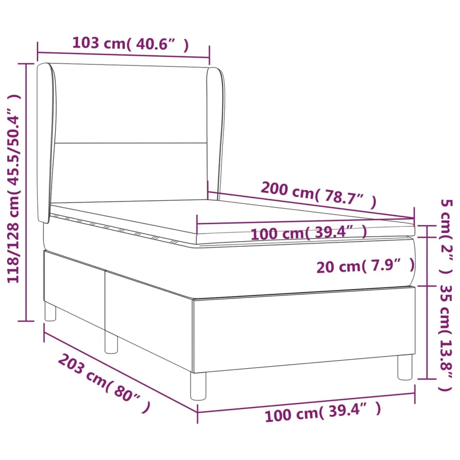 Sommier à lattes de lit avec matelas Gris foncé 100x200cm Tissu - 7