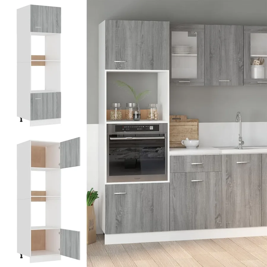Meuble micro-ondes "Lyon" Gris Sonoma 60 x 57 x 207 cm Bois d'ingénierie