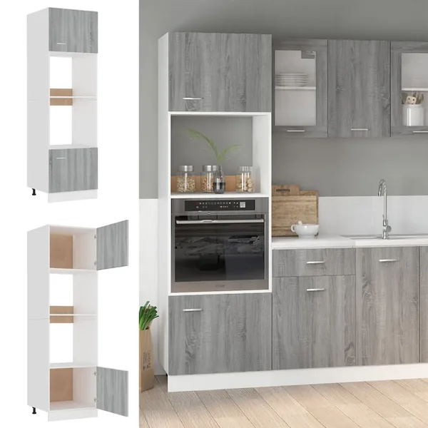 Meuble micro-ondes "Lyon" Gris Sonoma 60 x 57 x 207 cm Bois d'ingénierie