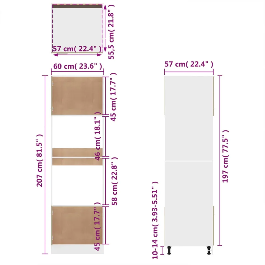 Meuble micro-ondes "Lyon" Gris Sonoma 60 x 57 x 207 cm Bois d'ingénierie - 11