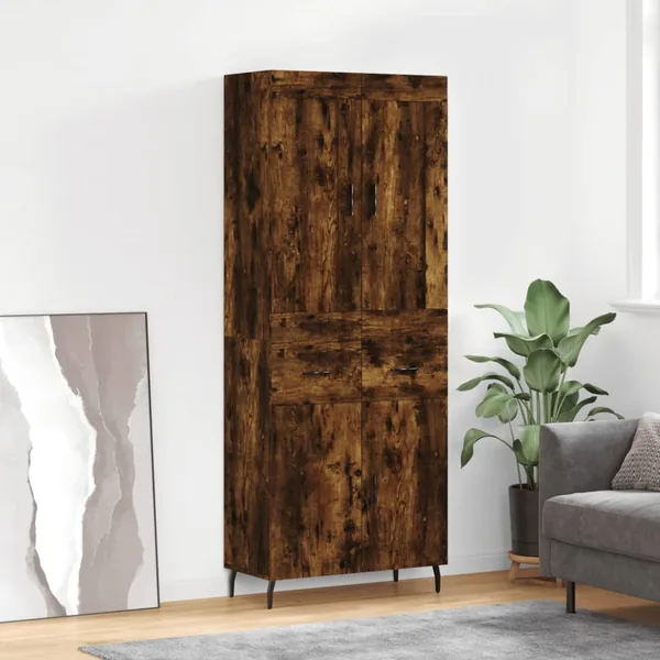 Buffet haut Chêne fumé 69,5x34x180 cm Bois d'ingénierie