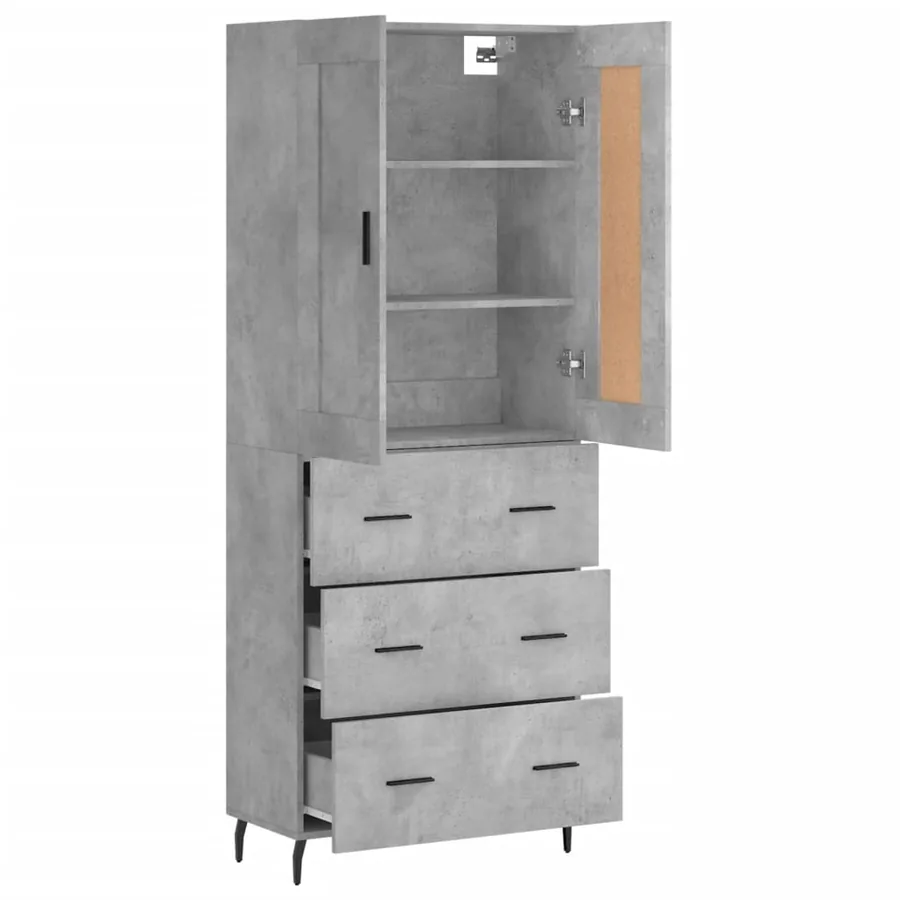Buffet haut Gris béton 69,5x34x180 cm Bois d'ingénierie - 4