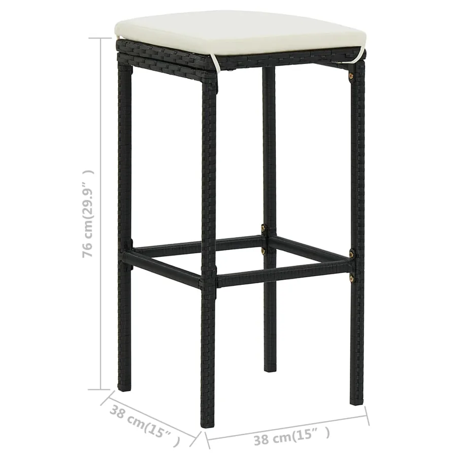 Tabourets de bar avec coussins lot de 6 noir résine tressée - 8