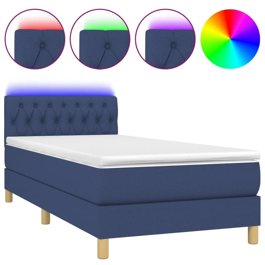 Sommier à lattes de lit avec matelas et LED Bleu 90x200cm Tissu - 2