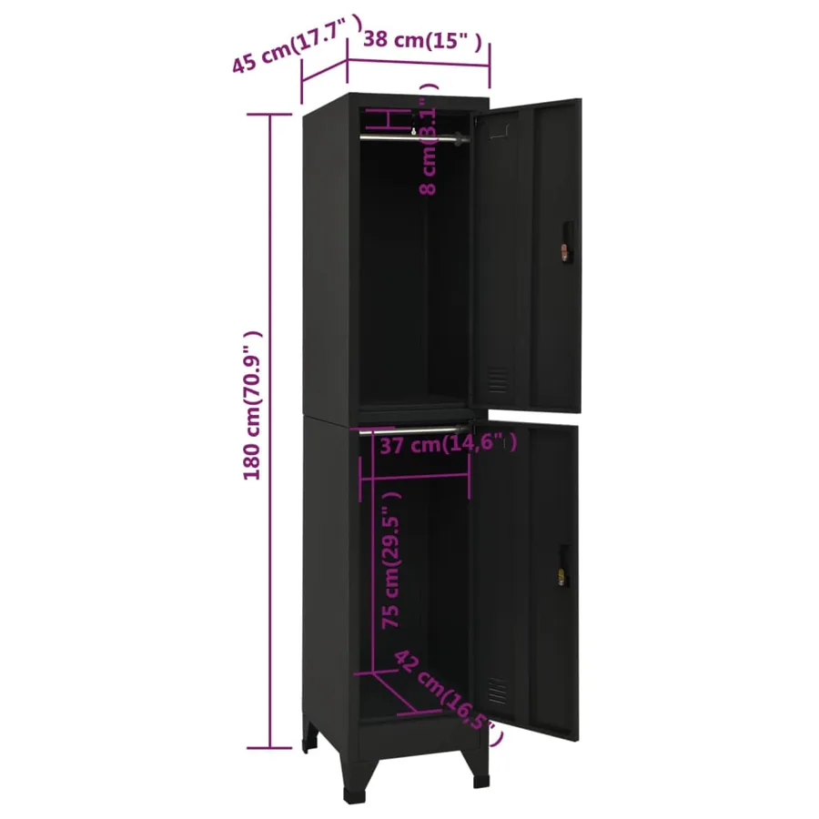 Armoire à casiers Noir 38x45x180 cm Acier - 8