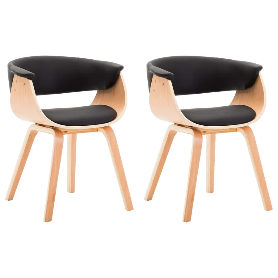Chaises à manger lot de 2 noir bois courbé et similicuir - 2