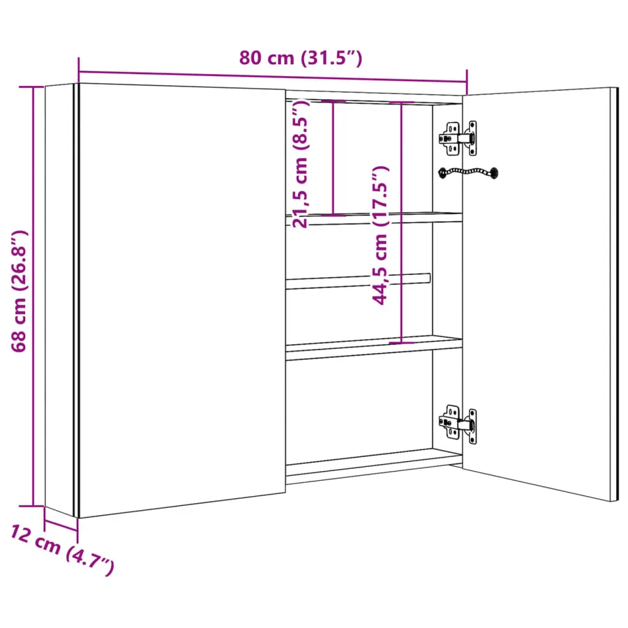 Armoire de salle de bain à miroir LED 80x12,2x68 cm - 8