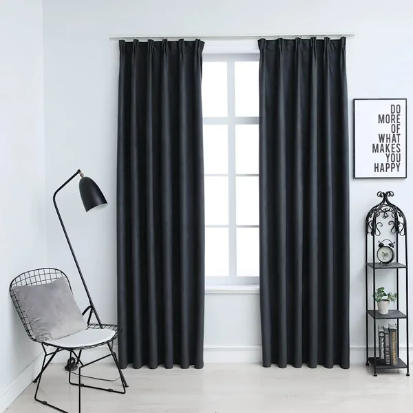 Rideaux occultants avec crochets 2 pcs Anthracite 140x225 cm