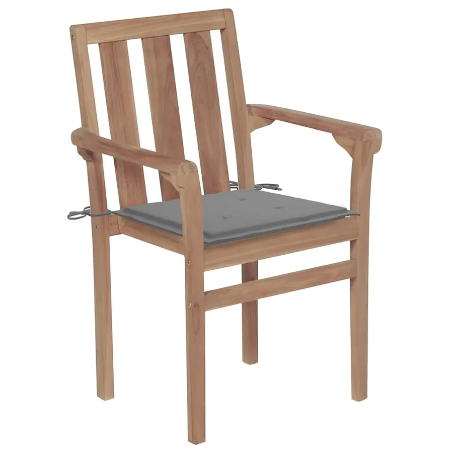 Chaises de jardin lot de 2 et coussins gris Bois de teck massif - 2
