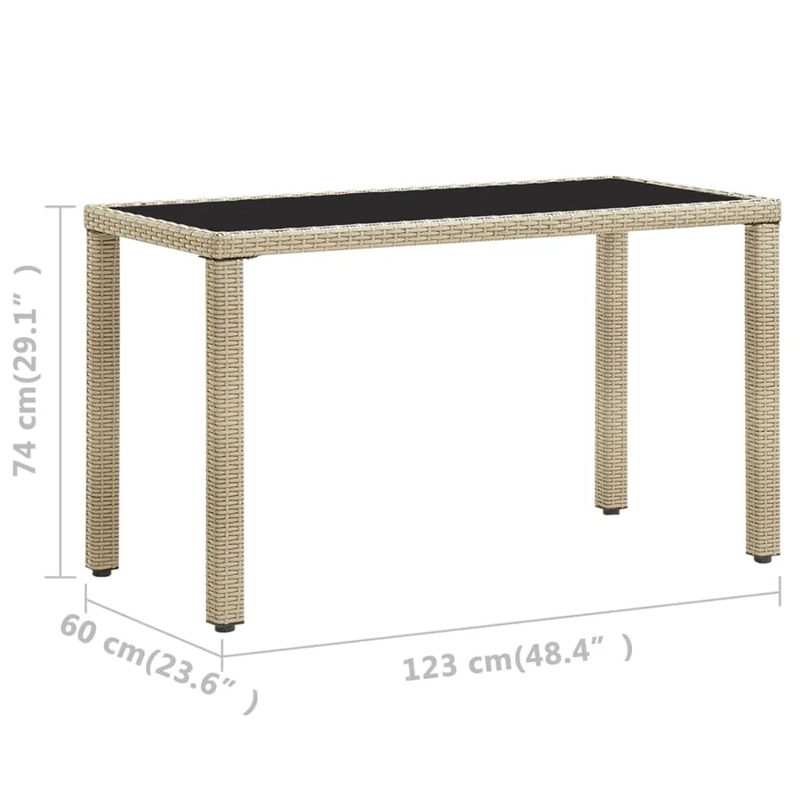 Table de jardin Beige 123x60x74 cm Résine tressée - 5