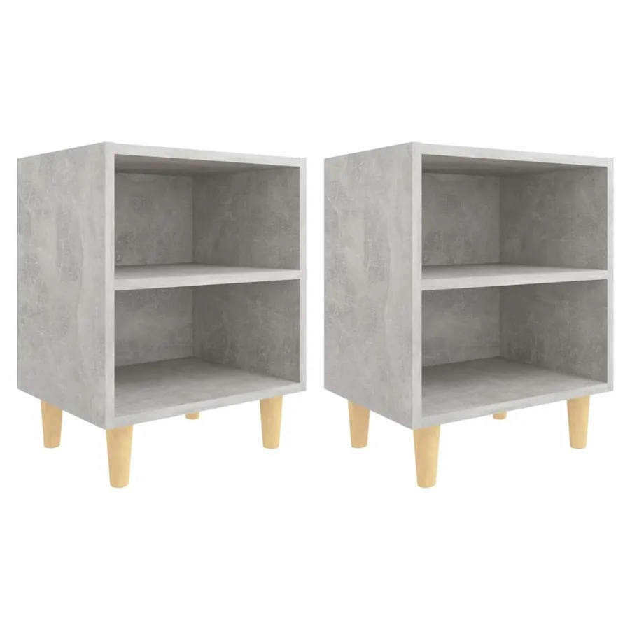 Tables de chevet avec pieds en bois 2 pcs Gris béton 40x30x50cm - 2