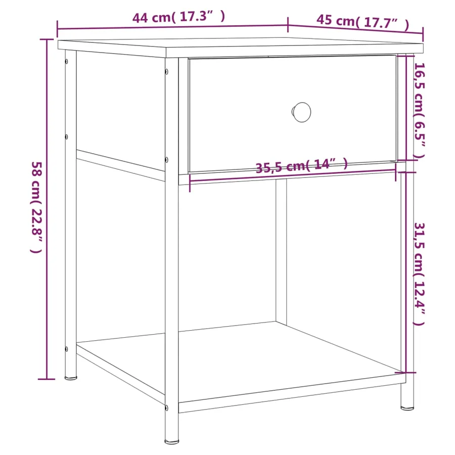 Table de chevet chêne fumé 44x45x58 cm bois d'ingénierie - 11