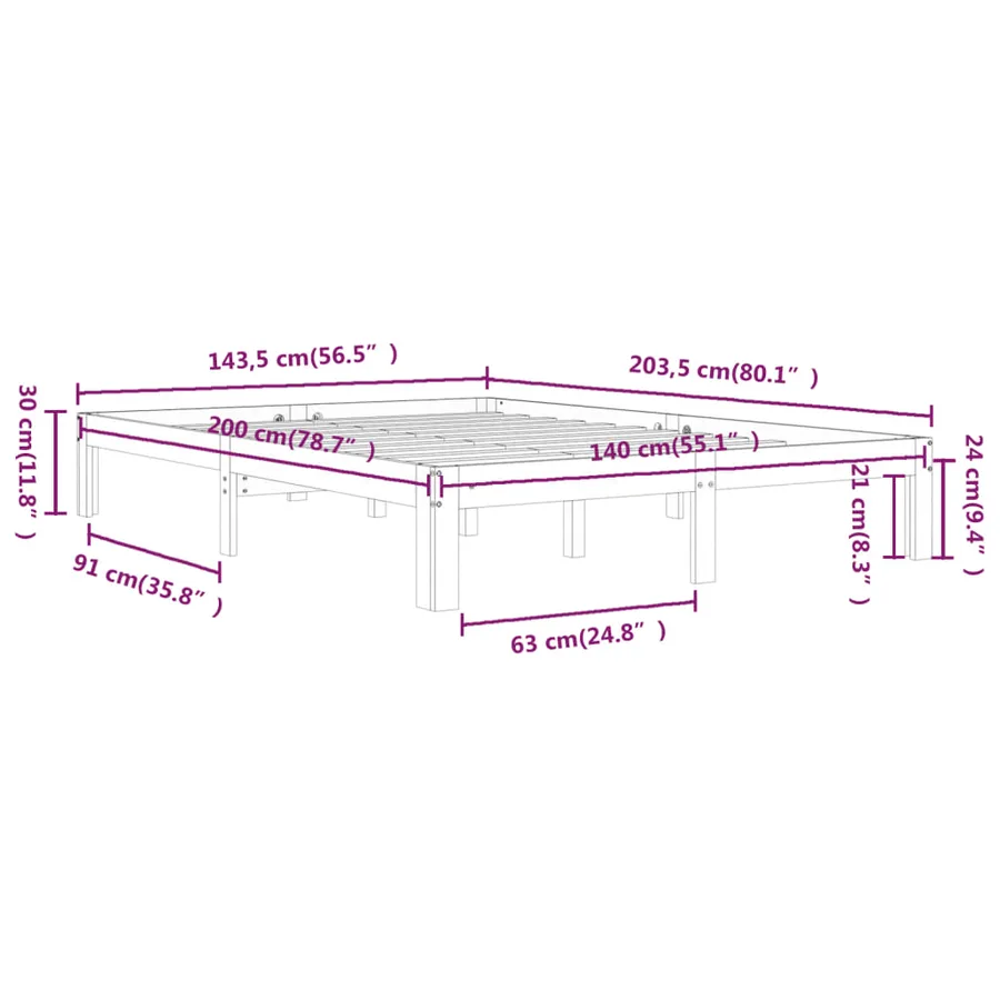 Cadre de lit sans matelas blanc bois de pin massif 140x200 cm - 8