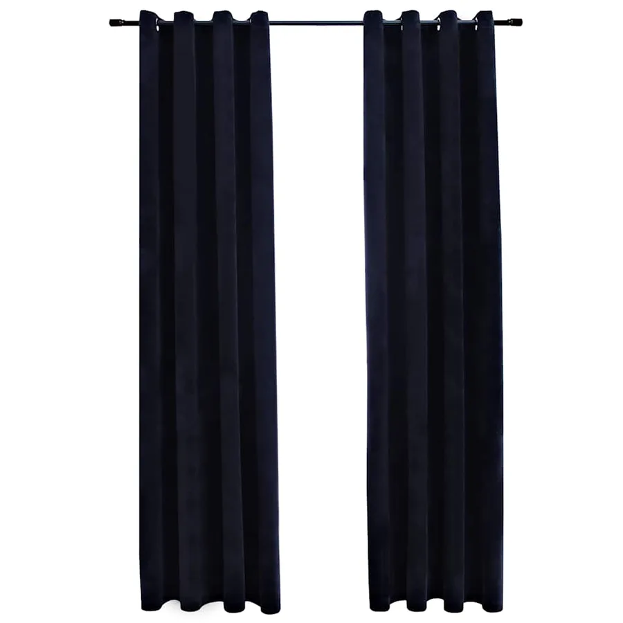 Rideaux occultants avec anneaux 2 pcs Velours Noir 140x175 cm - 2