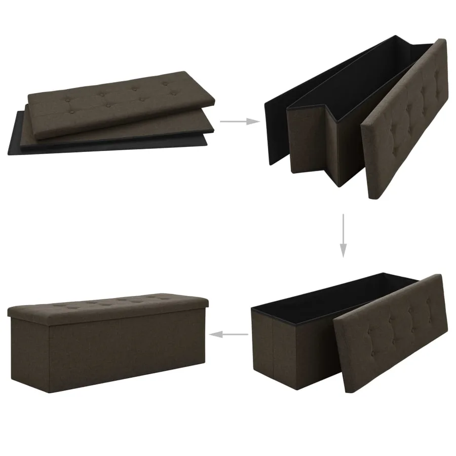 Banc de rangement pliable Marron foncé Faux lin - 5