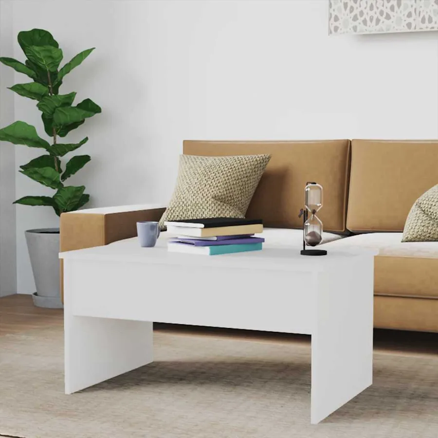 Table basse blanc brillant 80x50,5x41,5 cm bois d'ingénierie - 8