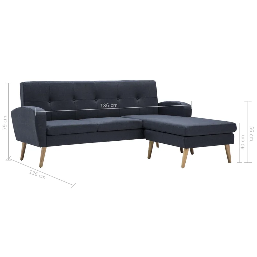 Canapé en forme de L revêtement en tissu gris foncé - 11