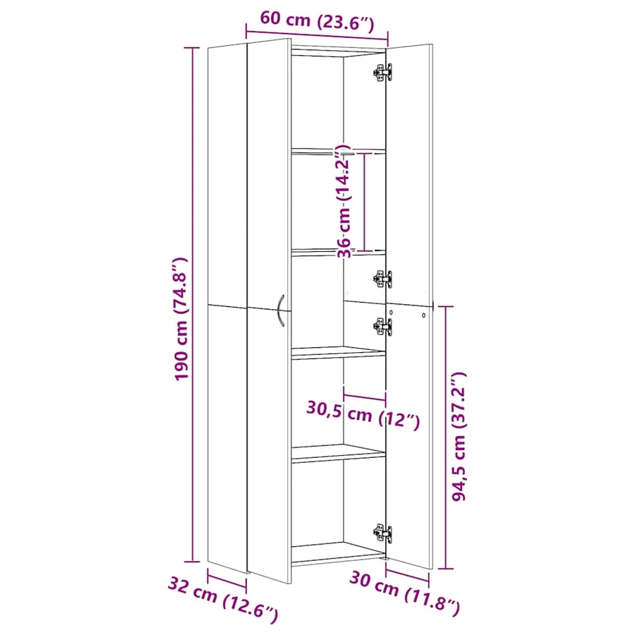 Armoire de bureau Chêne sonoma 60x32x190 cm Bois d'ingénierie - 9