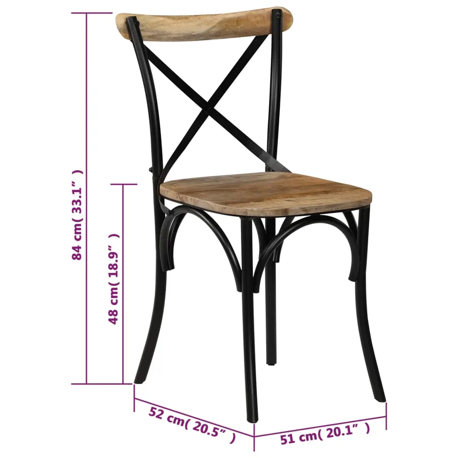 Chaises à dossier croisé lot de 2 noir bois de manguier solide - 11