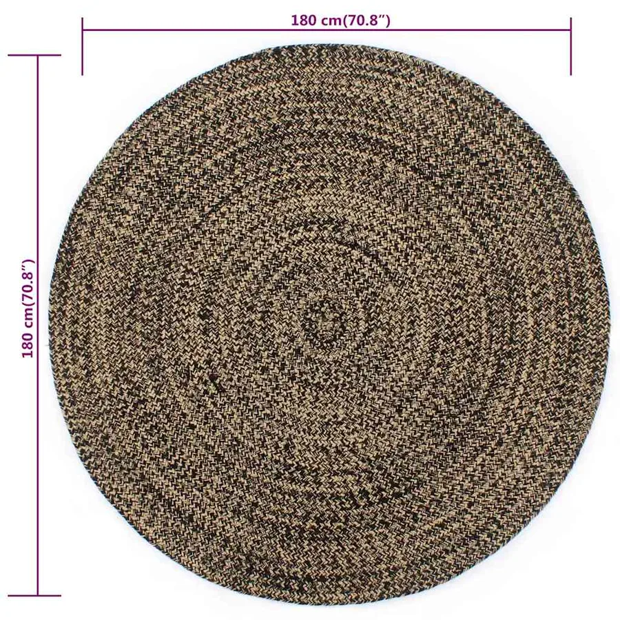 Tapis fait à la main Jute Noir et marron 180 cm - 5