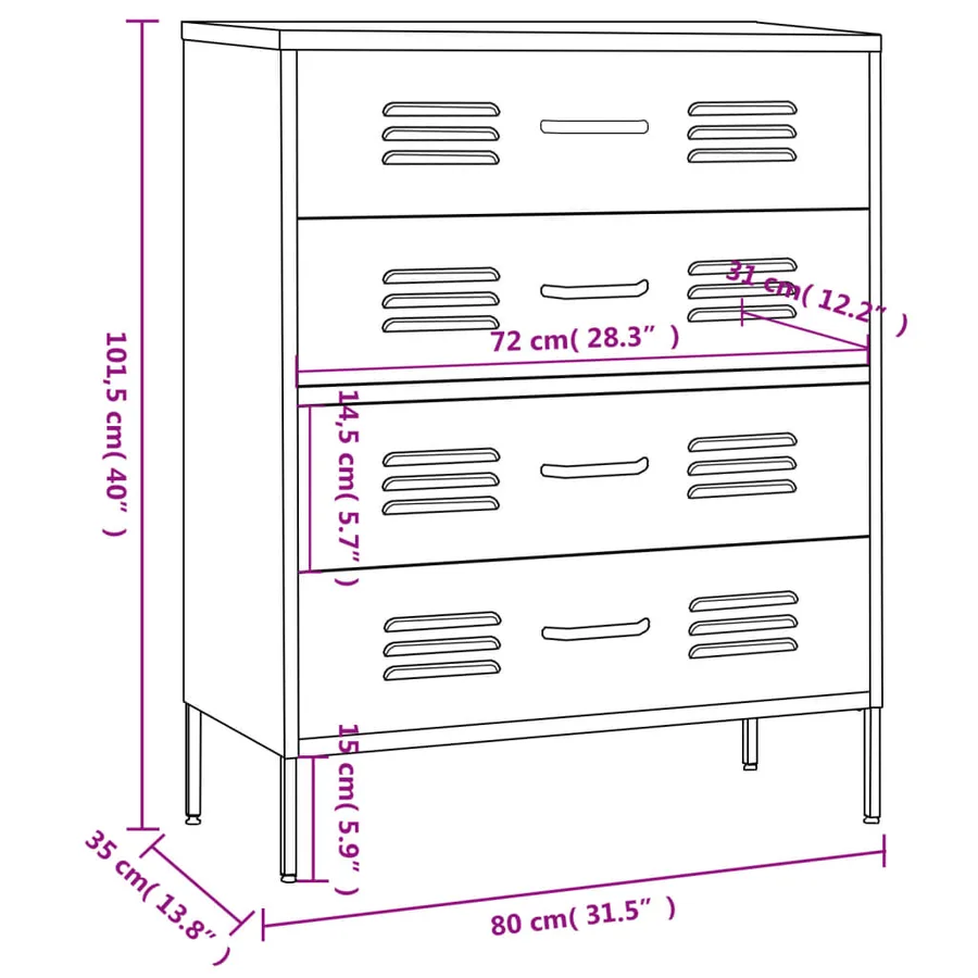 Commode Bleu marine 80x35x101,5 cm Acier - 10