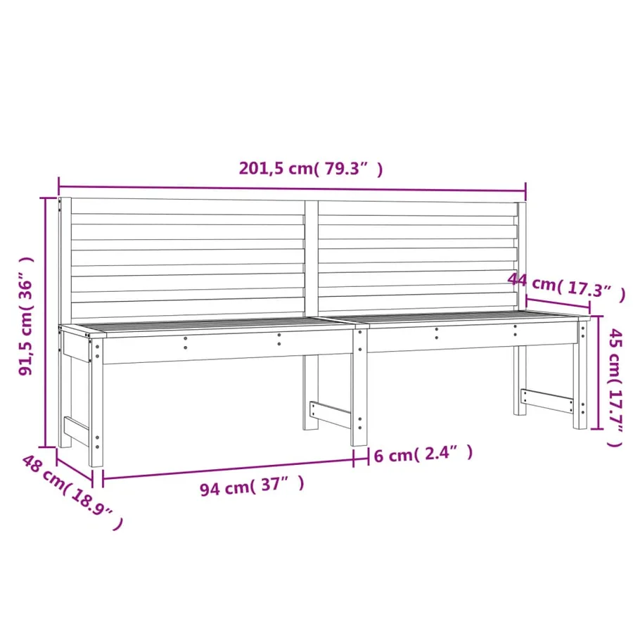 Banc de jardin 201,5 cm bois massif de pin - 7
