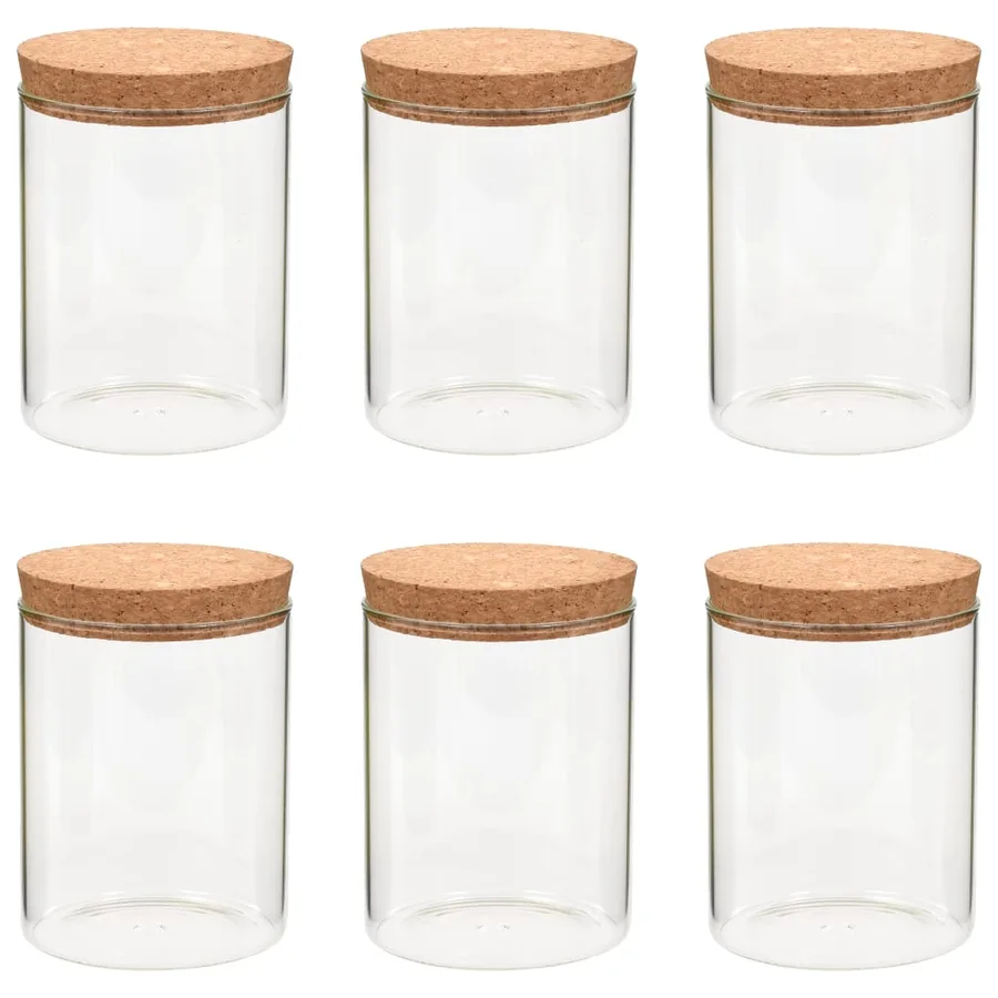 6 pcs Pots de conservation en verre et couvercle en liège 650ml - 2