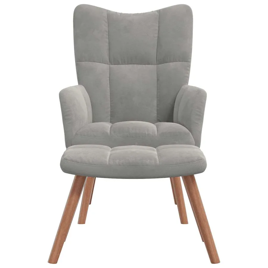 Chaise de relaxation avec repose-pied Gris clair Velours - 3