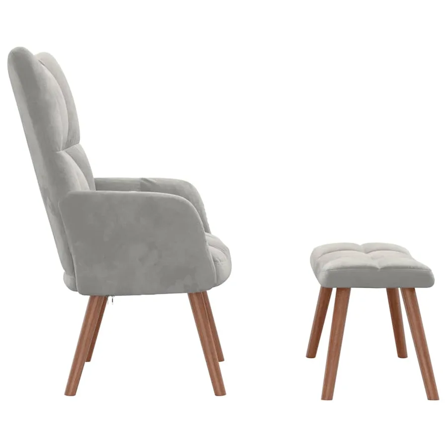 Chaise de relaxation avec repose-pied Gris clair Velours - 4
