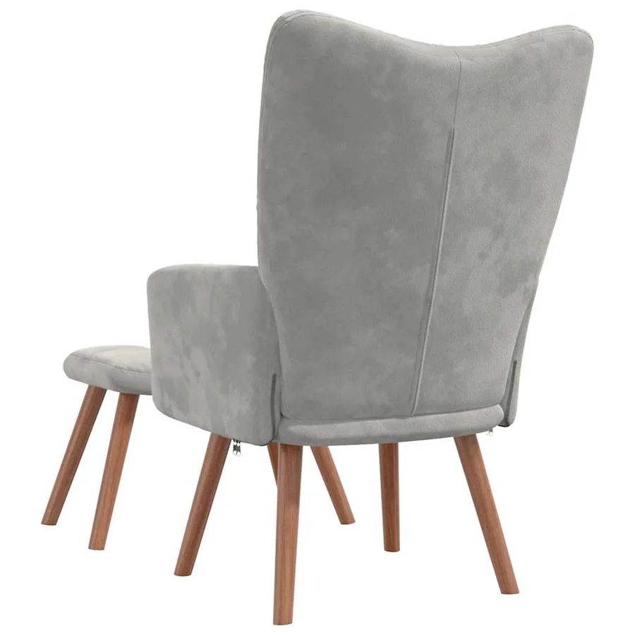 Chaise de relaxation avec repose-pied Gris clair Velours - 5